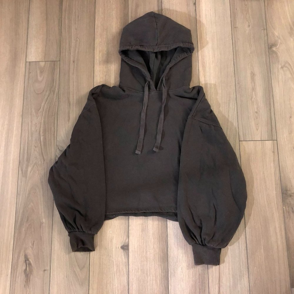 Zara Cropped Black Hoodie with Balloon Sleeve